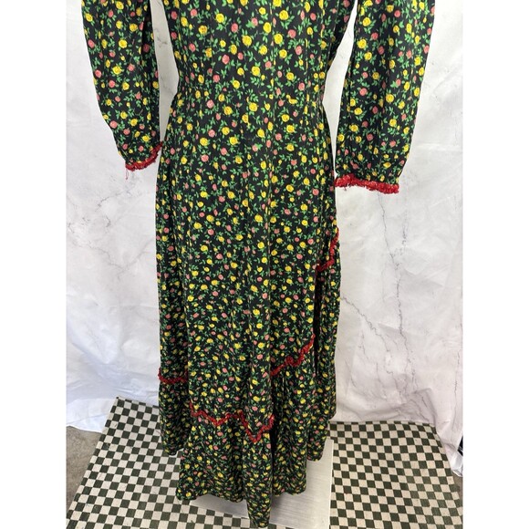 vintage 70s 60s Ditsy Floral Prairie Dress Long Sz M Cottagecore Metal Talon Zip - Picture 11 of 16